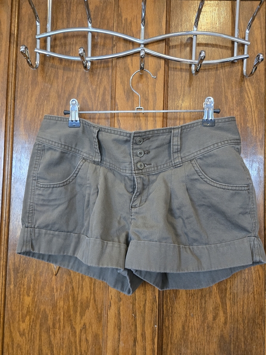 Express Pants - Express Olive Brown Rolled Hem Button-Front Jean Shorts